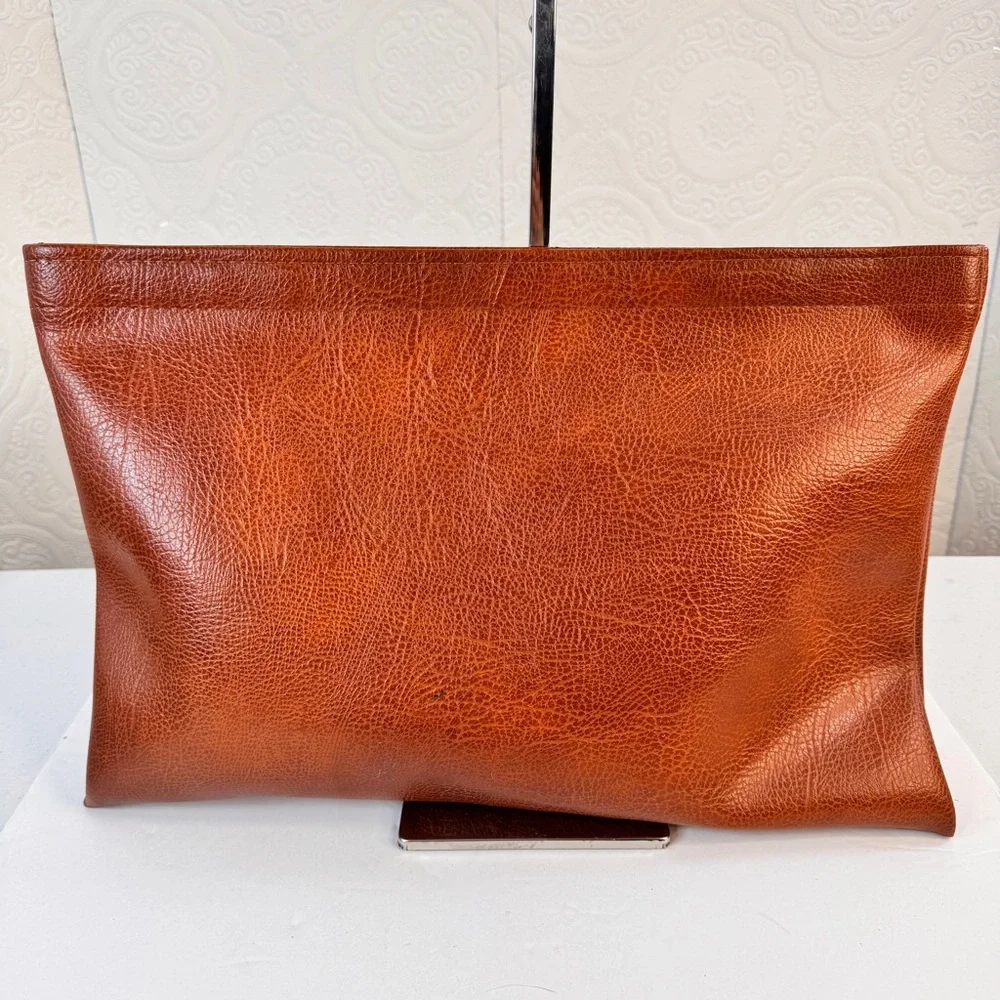 Vintage Brown Vinyl Document Carrier Holder Hinged Closure Construction & Piping
